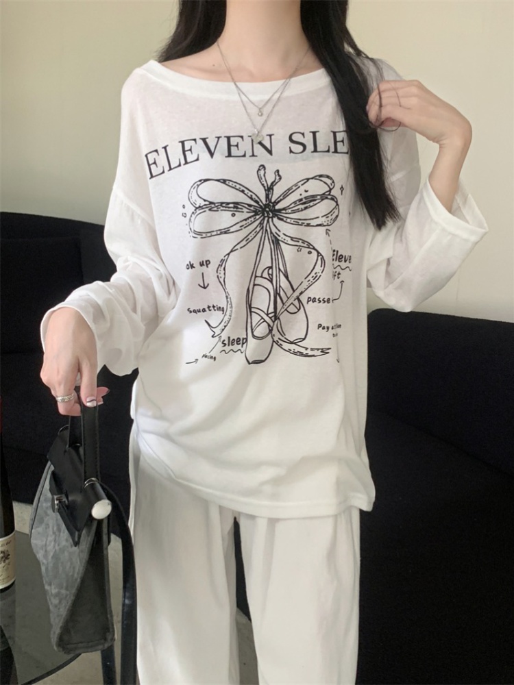 Long sleeve loose smock thin printing tops for women