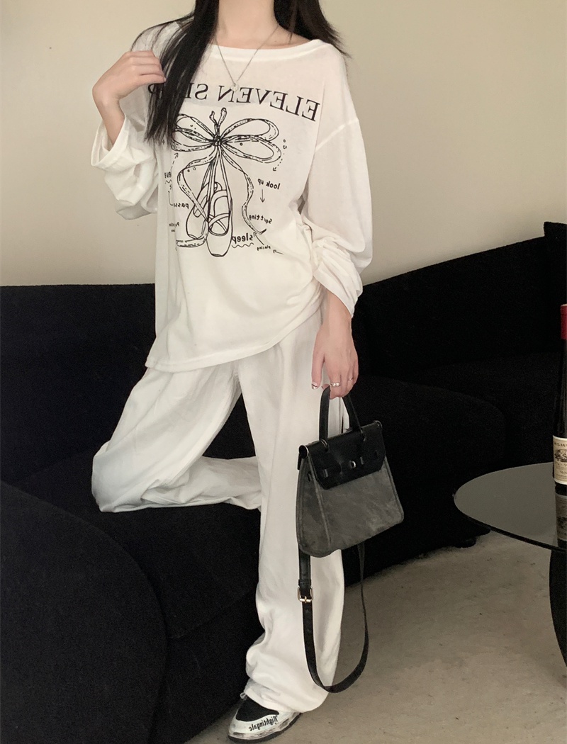 Long sleeve loose smock thin printing tops for women