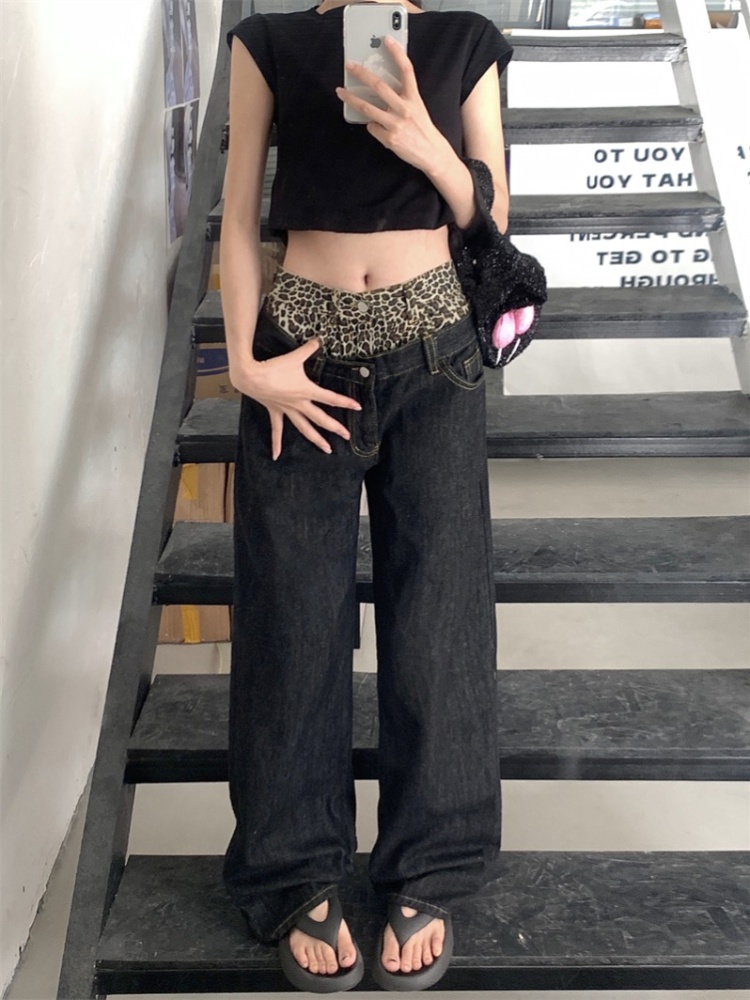 Retro leopard jeans American style pants for women