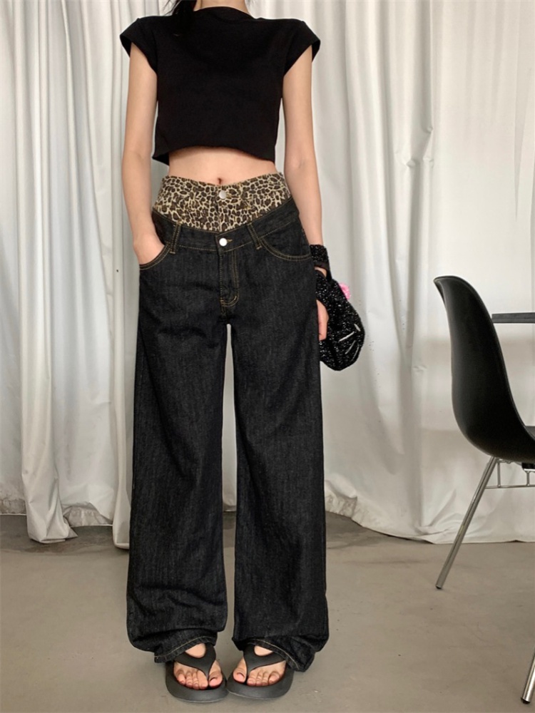 Retro leopard jeans American style pants for women