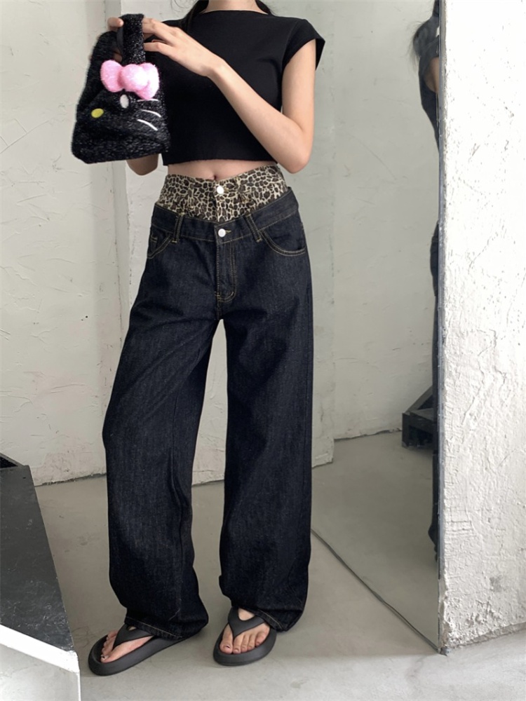 Retro leopard jeans American style pants for women