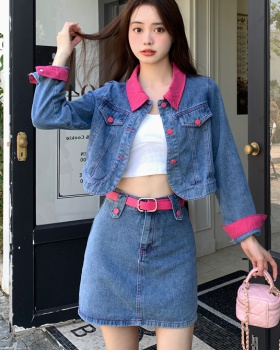 Large yard with belt skirt fashion denim coat a set