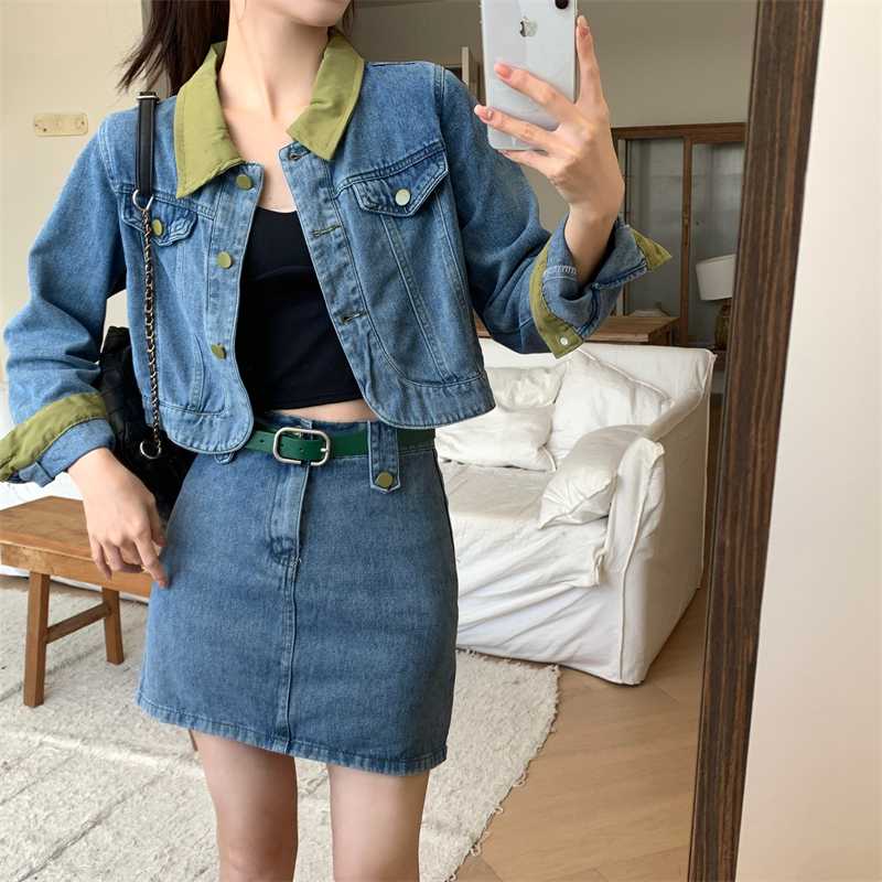 Large yard with belt skirt fashion denim coat a set