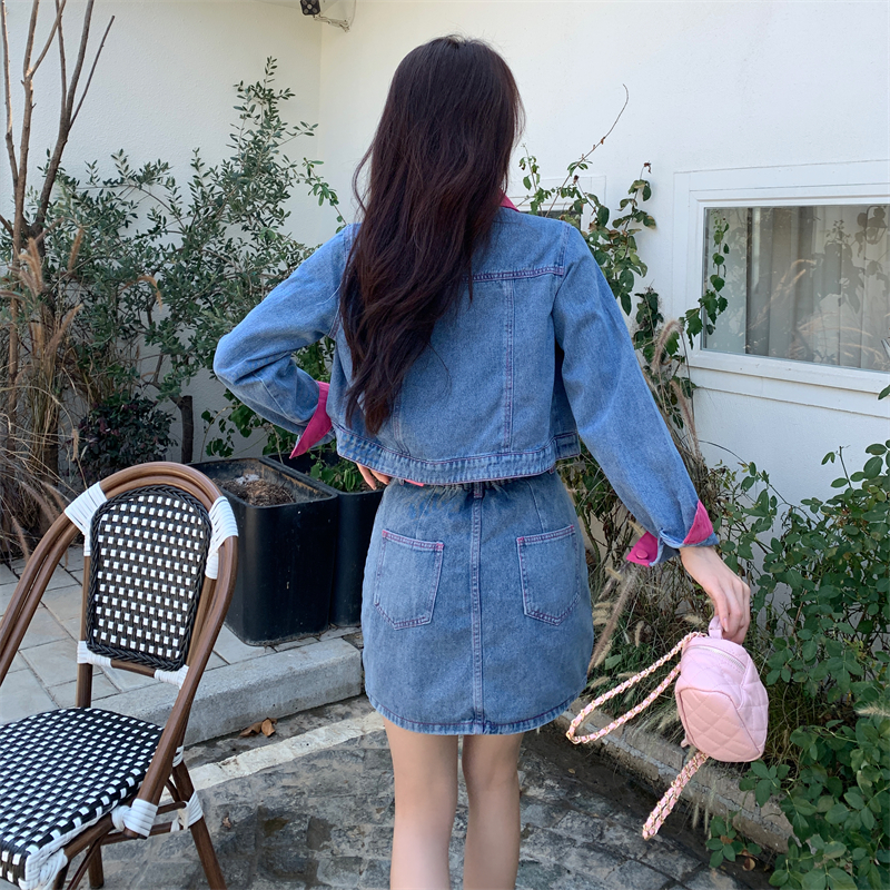 Large yard with belt skirt fashion denim coat a set