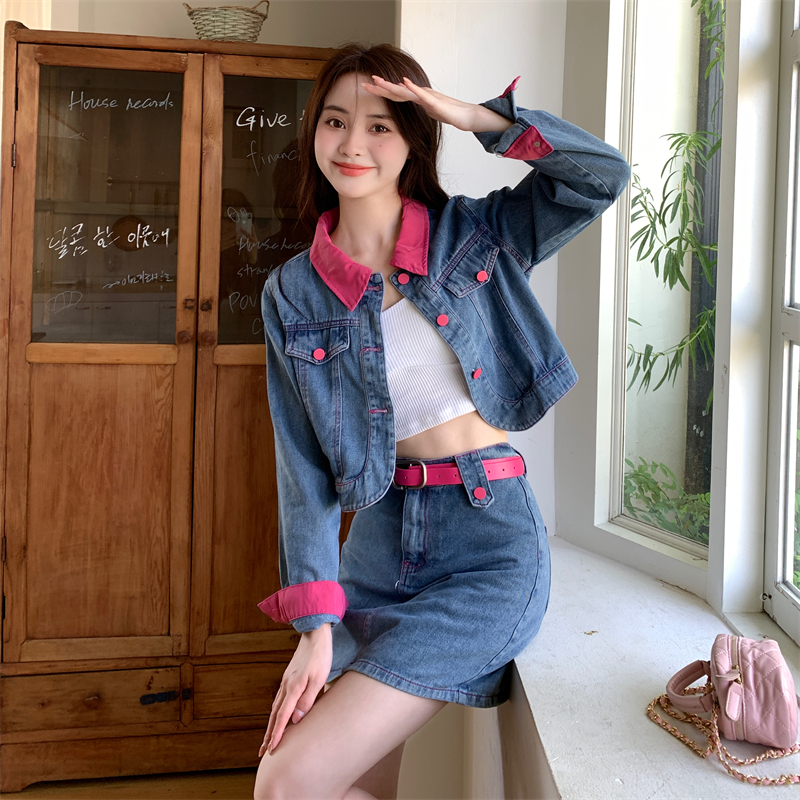 Large yard with belt skirt fashion denim coat a set