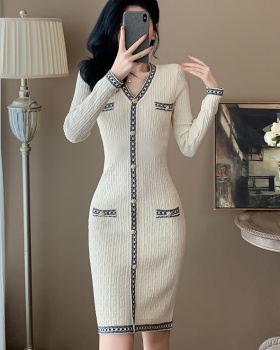 Pinched waist dress slim sweater dress for women