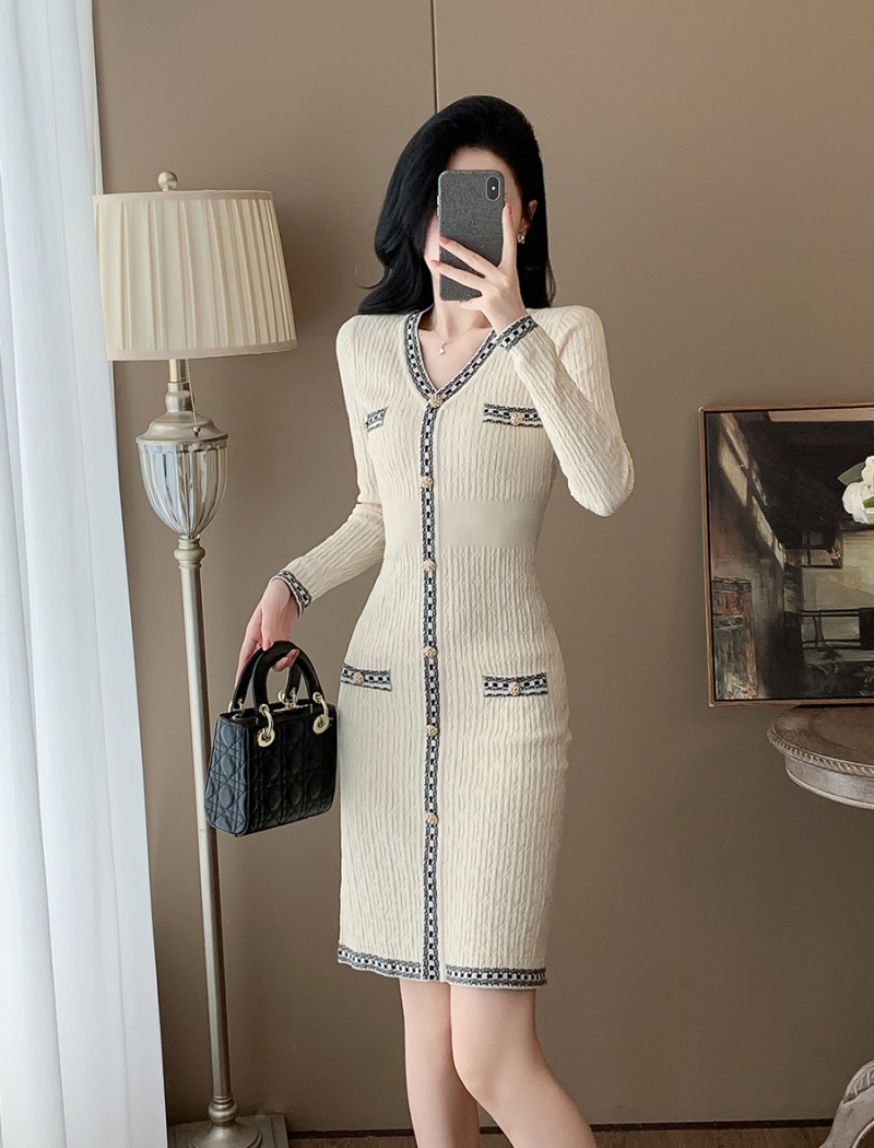 Pinched waist dress slim sweater dress for women