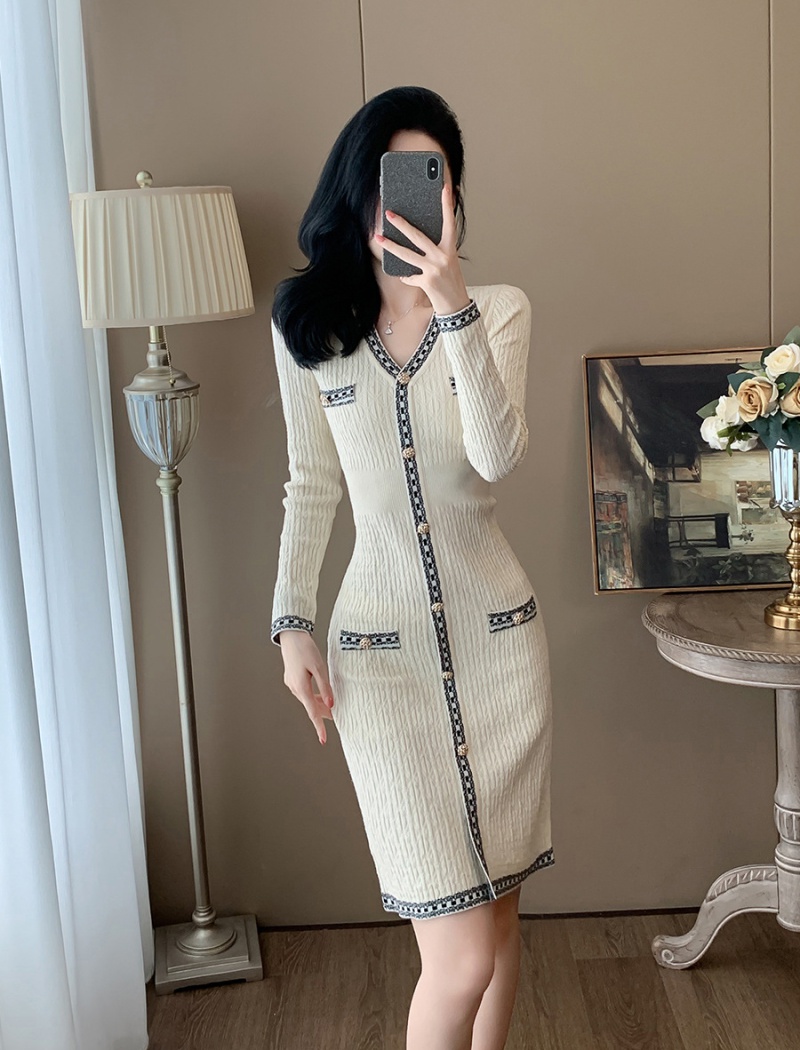 Pinched waist dress slim sweater dress for women