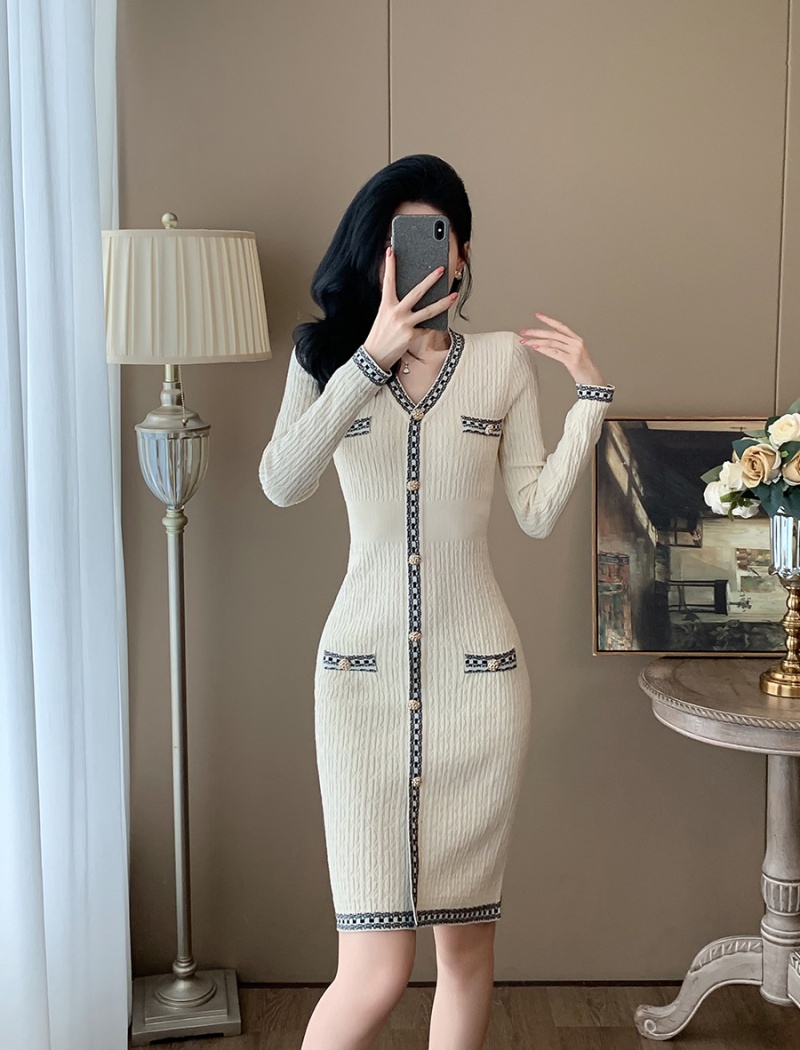 Pinched waist dress slim sweater dress for women