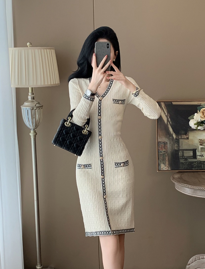 Pinched waist dress slim sweater dress for women