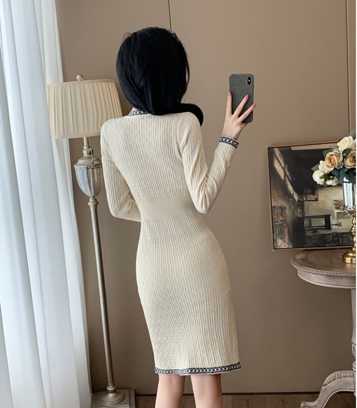 Pinched waist dress slim sweater dress for women