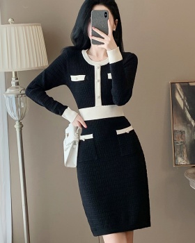 Hepburn style dress long sleeve sweater dress for women