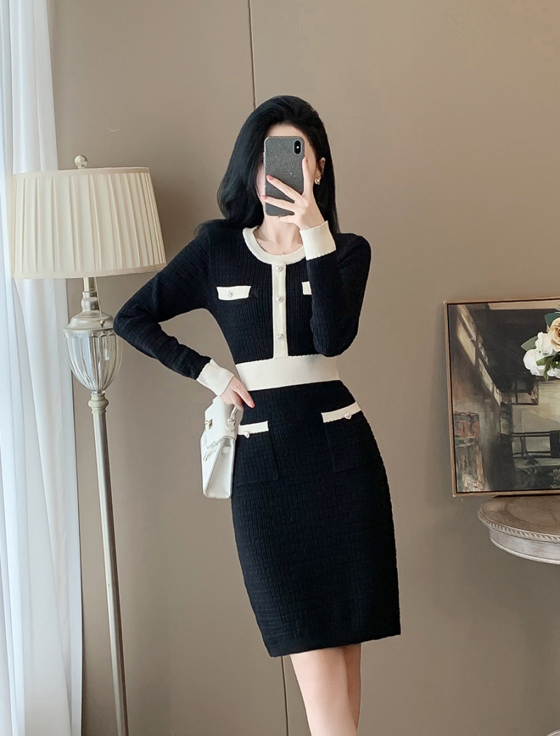 Hepburn style dress long sleeve sweater dress for women