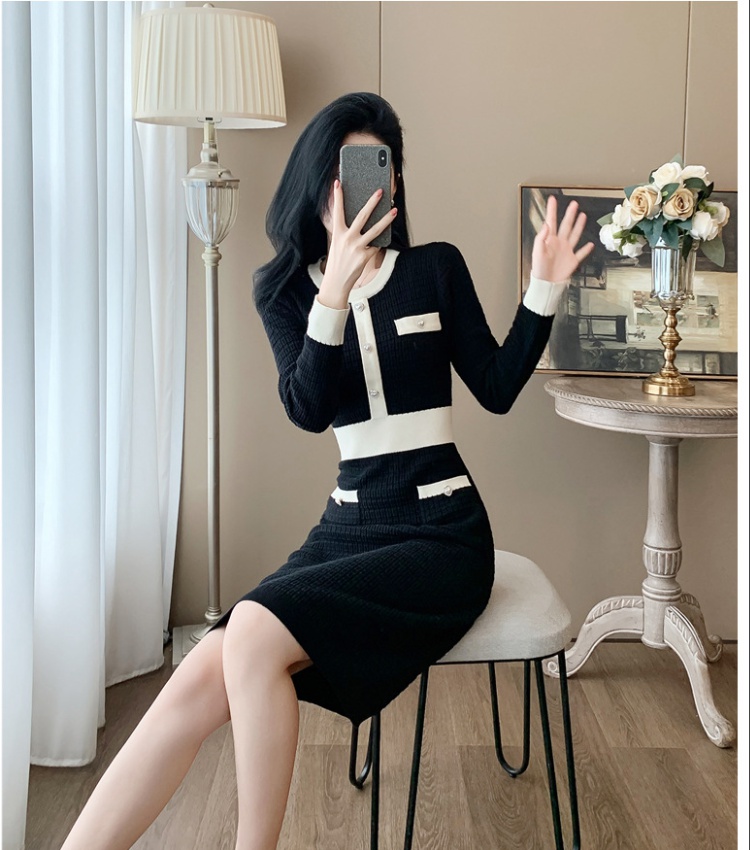 Hepburn style dress long sleeve sweater dress for women