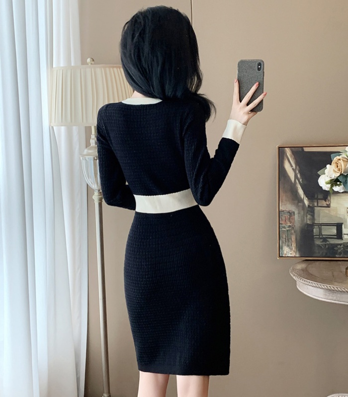 Hepburn style dress long sleeve sweater dress for women