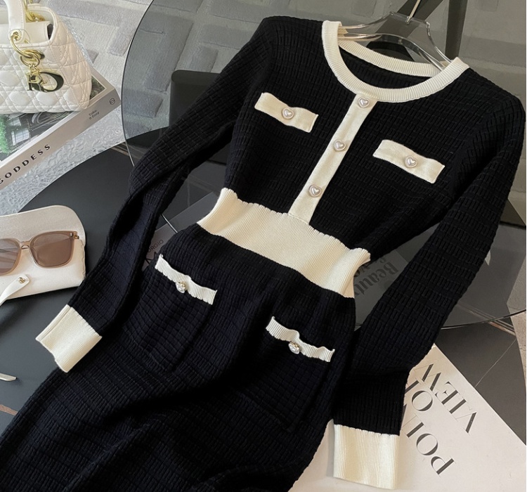 Hepburn style dress long sleeve sweater dress for women