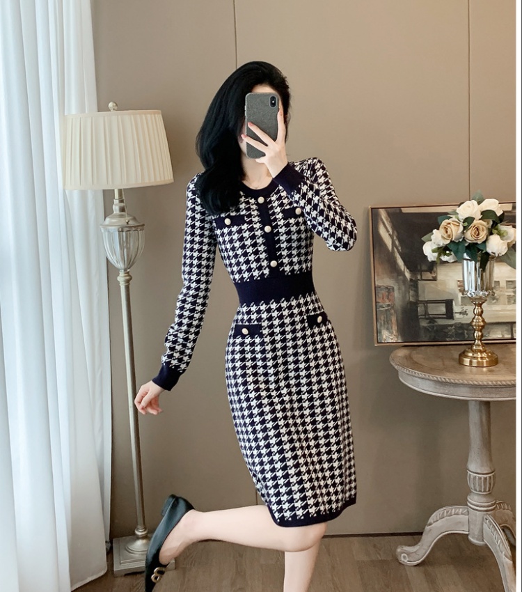 Houndstooth ladies dress A-line sweater dress for women