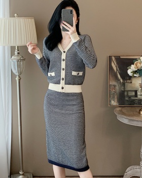 Knitted Western style autumn skirt 2pcs set for women