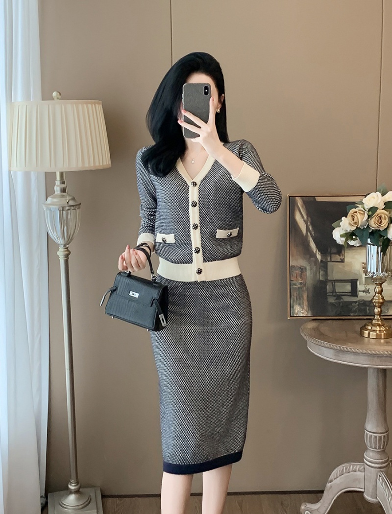 Knitted Western style autumn skirt 2pcs set for women