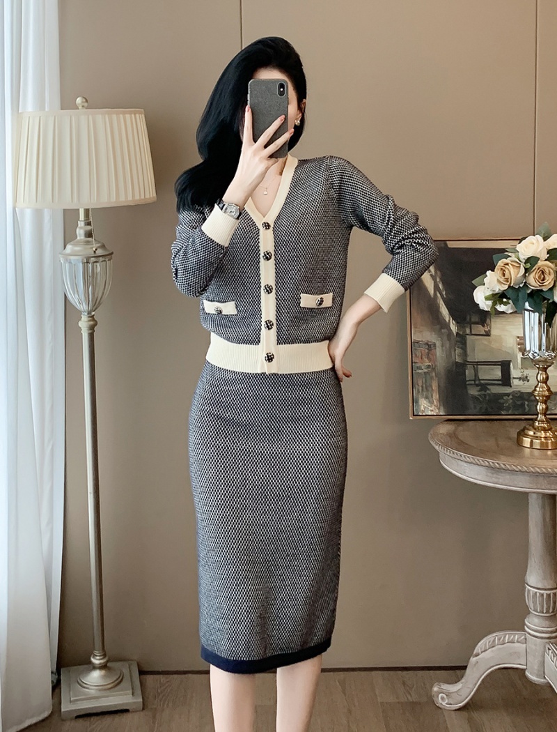 Knitted Western style autumn skirt 2pcs set for women