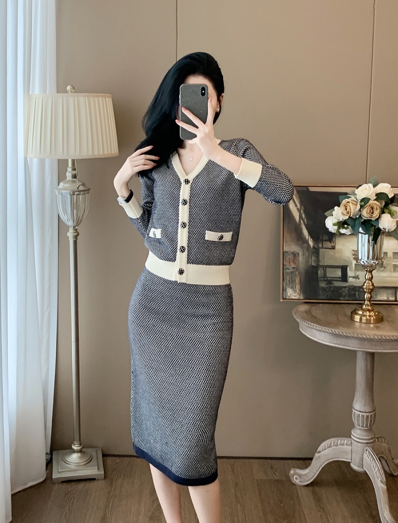 Knitted Western style autumn skirt 2pcs set for women