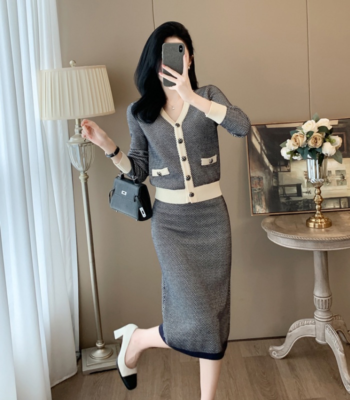 Knitted Western style autumn skirt 2pcs set for women