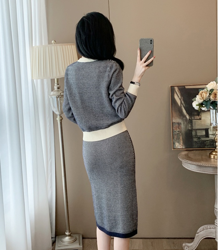 Knitted Western style autumn skirt 2pcs set for women