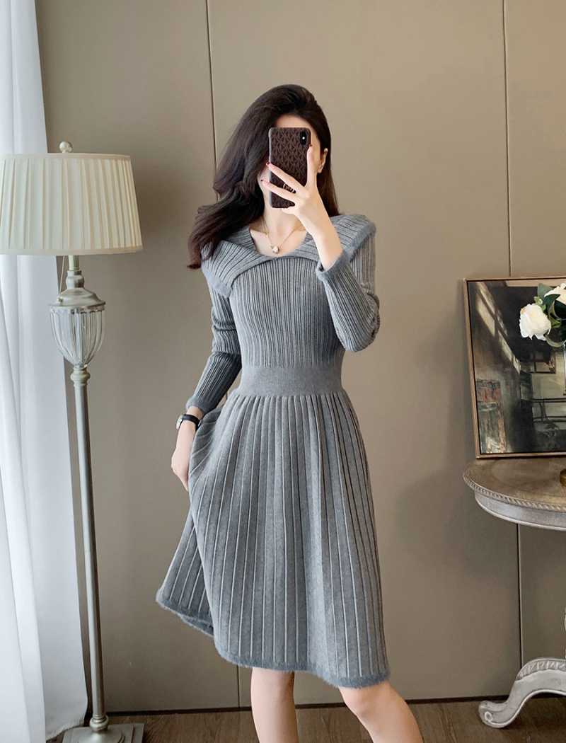 Gray dress long sleeve sweater dress for women