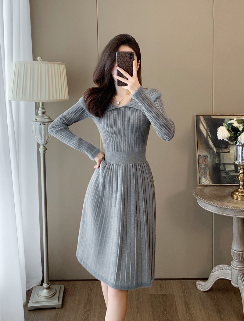 Gray dress long sleeve sweater dress for women