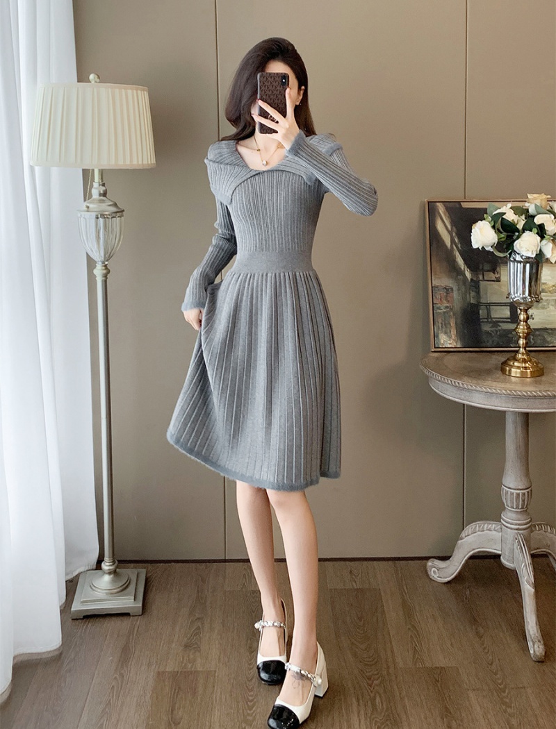 Gray dress long sleeve sweater dress for women