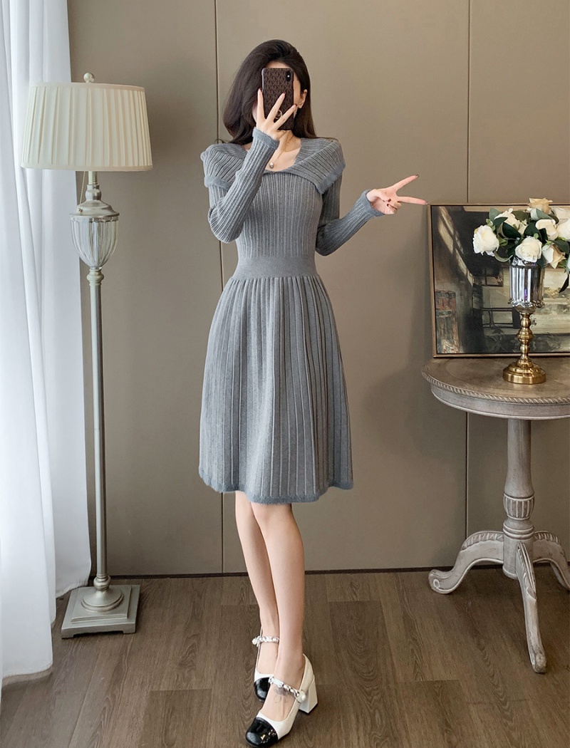 Gray dress long sleeve sweater dress for women