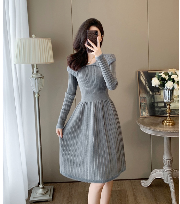 Gray dress long sleeve sweater dress for women