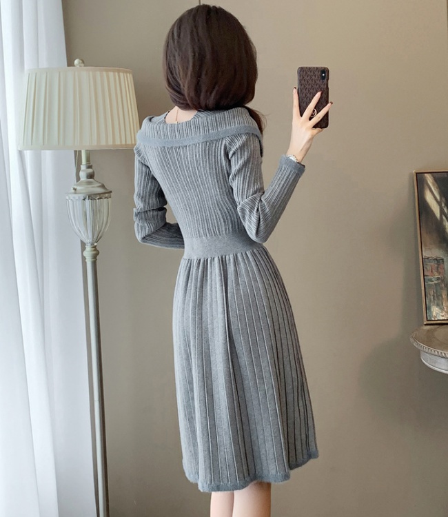 Gray dress long sleeve sweater dress for women