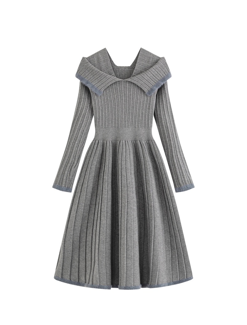 Gray dress long sleeve sweater dress for women