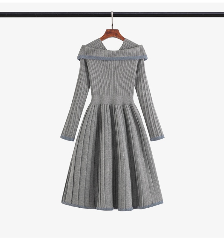 Gray dress long sleeve sweater dress for women