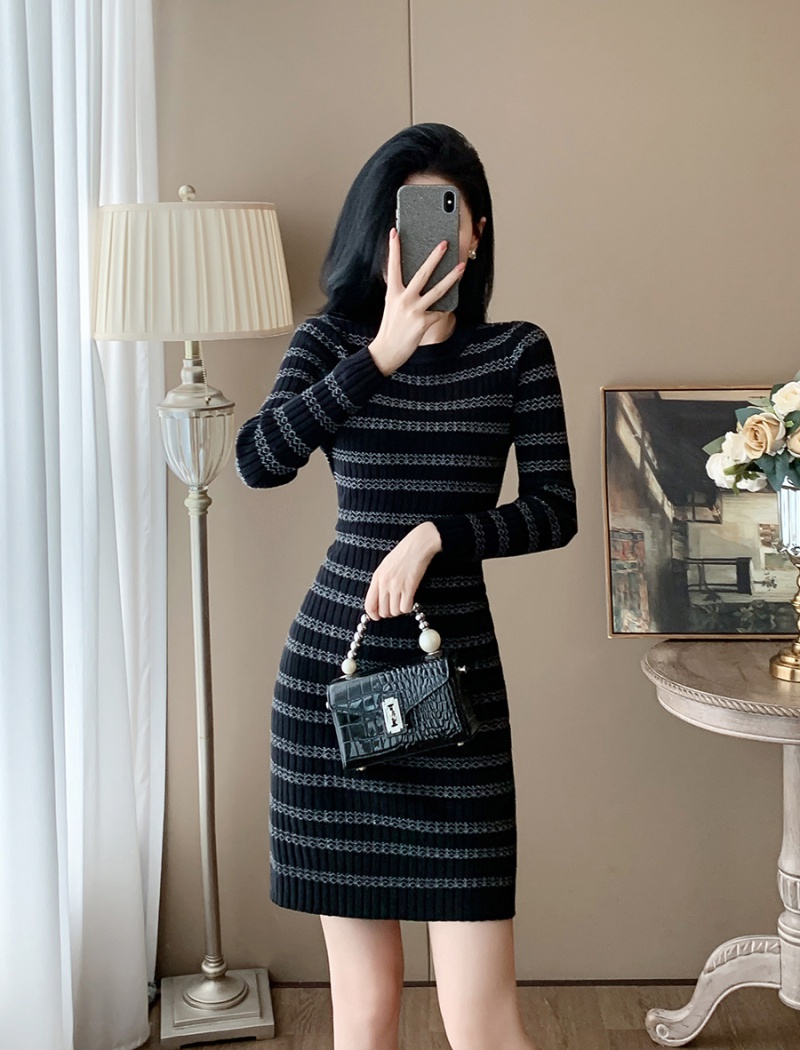 Mixed colors long sleeve sexy package hip dress