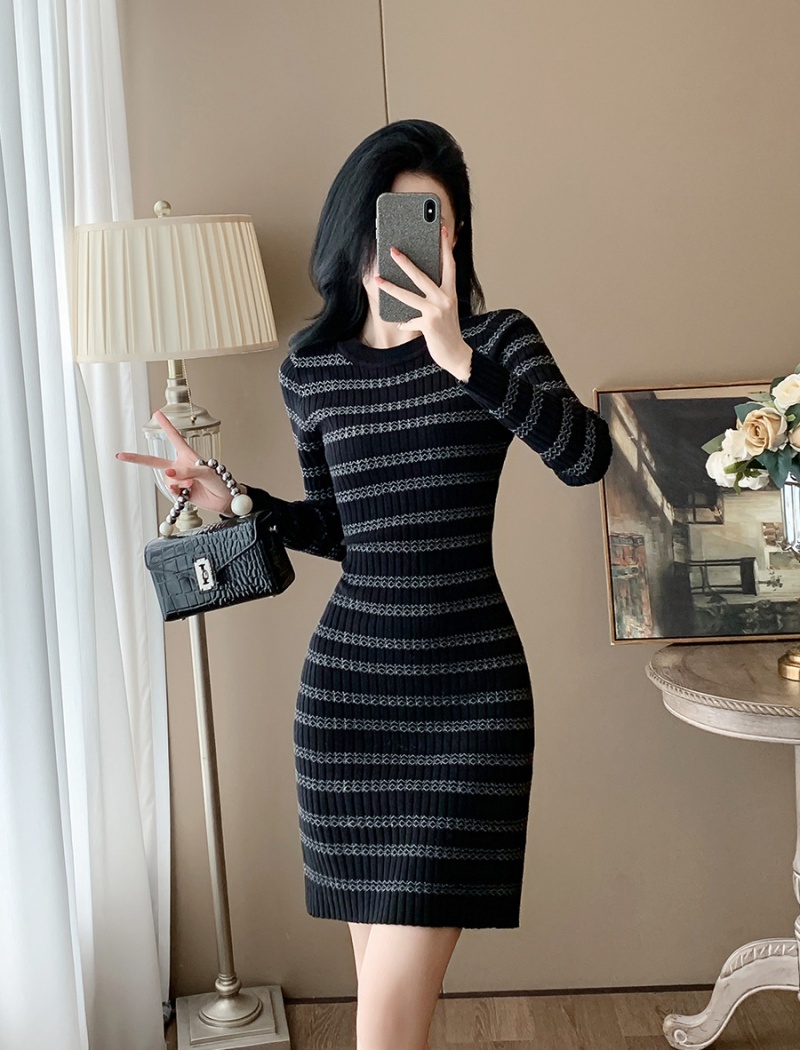 Mixed colors long sleeve sexy package hip dress