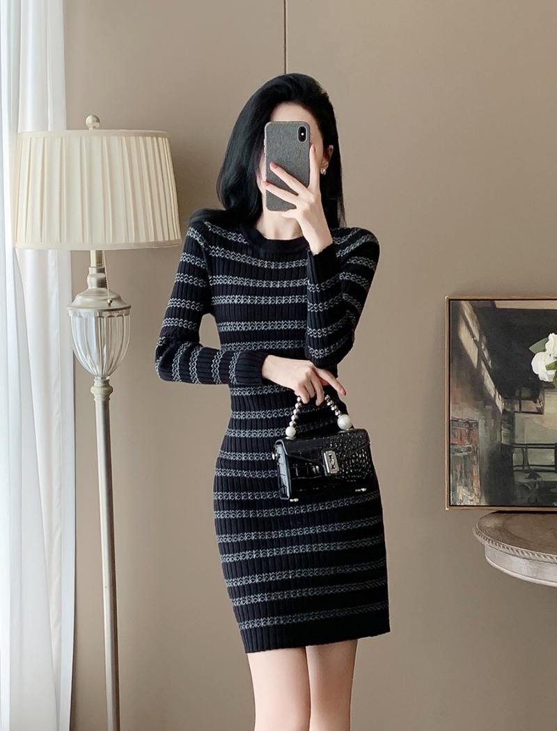 Mixed colors long sleeve sexy package hip dress