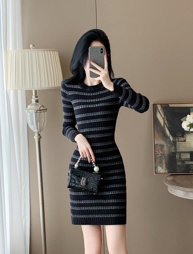 Mixed colors long sleeve sexy package hip dress