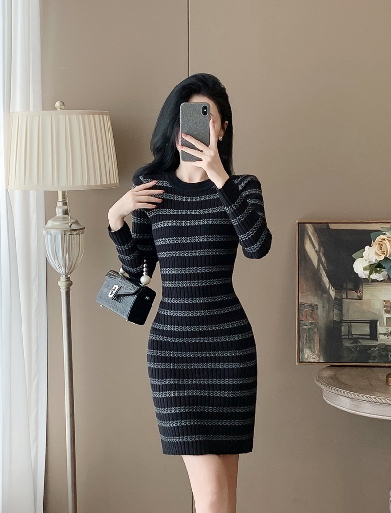 Mixed colors long sleeve sexy package hip dress