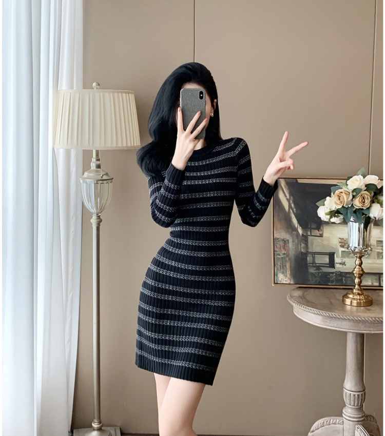 Mixed colors long sleeve sexy package hip dress