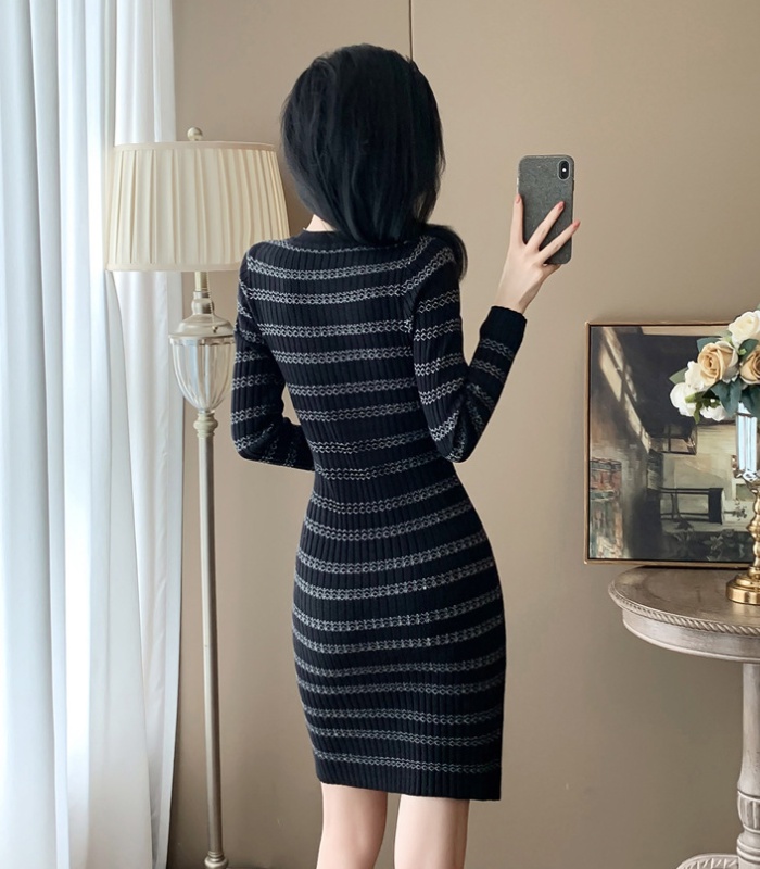 Mixed colors long sleeve sexy package hip dress