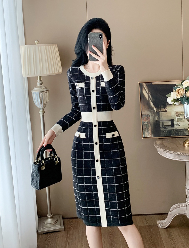 Chanelstyle slim dress knitted sweater dress for women