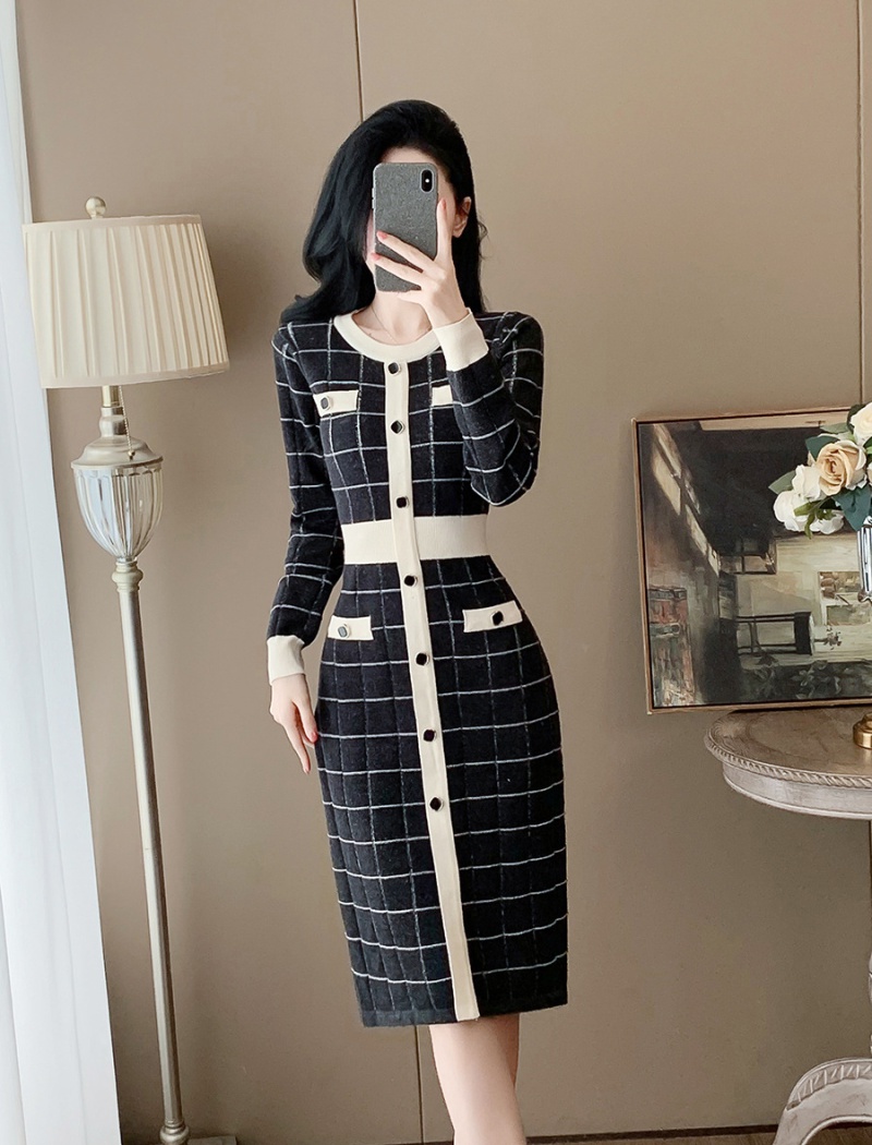 Chanelstyle slim dress knitted sweater dress for women