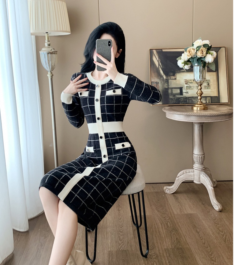 Chanelstyle slim dress knitted sweater dress for women