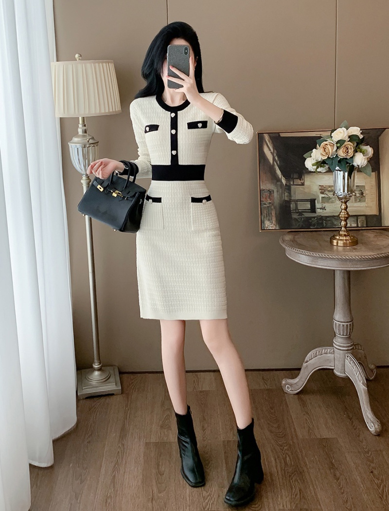 Autumn long sleeve sweater dress chanelstyle dress for women