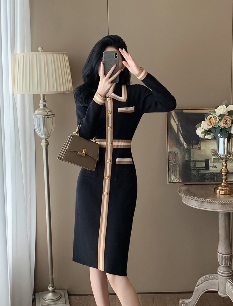 Long Hepburn style sweater autumn dress for women