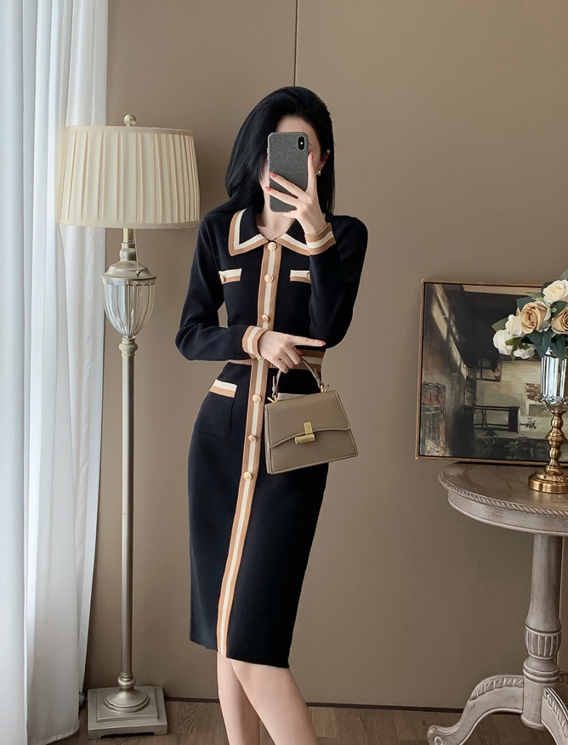 Long Hepburn style sweater autumn dress for women