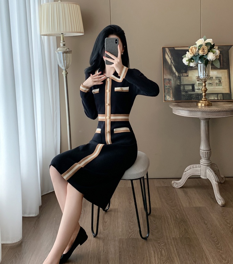 Long Hepburn style sweater autumn dress for women