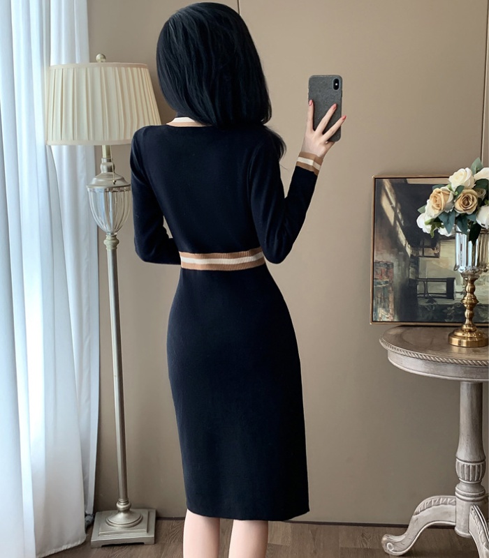 Long Hepburn style sweater autumn dress for women